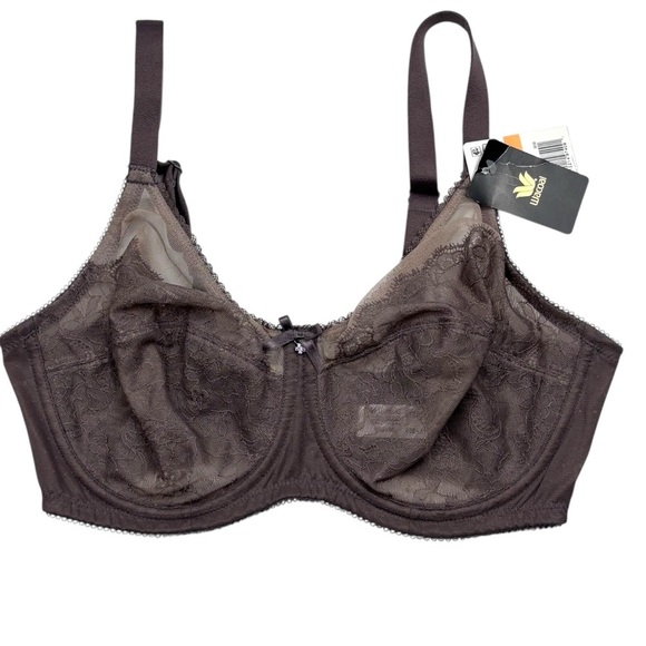 WACOAL STYLE 855186 CAPPUCCINO BROWN FLORAL LACE RETRO CHIC UNLINED BRA 34DD 34E - Picture 3 of 13
